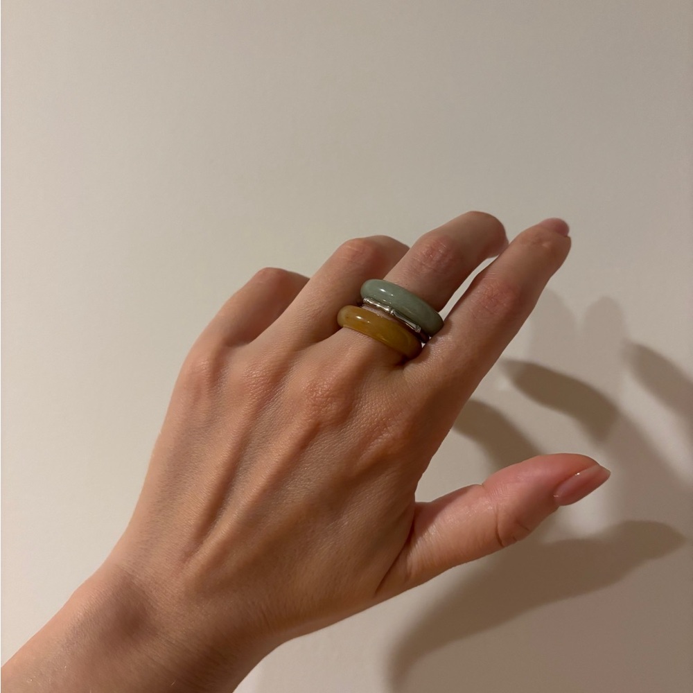 Stone Trilogy Stack Yellow Jade Red Agate Aventurine Ring Set Of 3 Bands, Size 7 - Picture 9 of 9